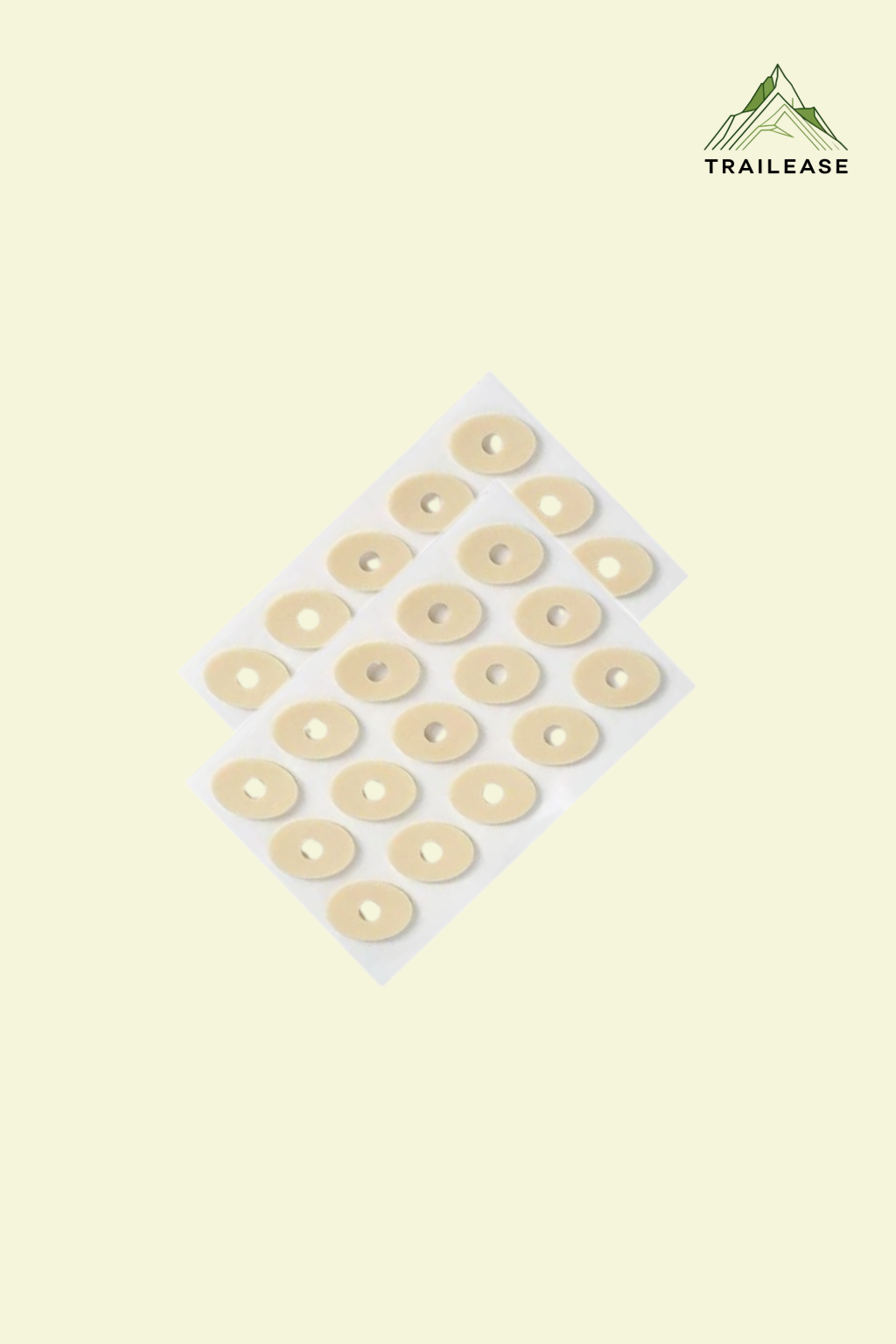 Pack of oval corn protector pads on a light beige background with 'TRAILEASE' branding.