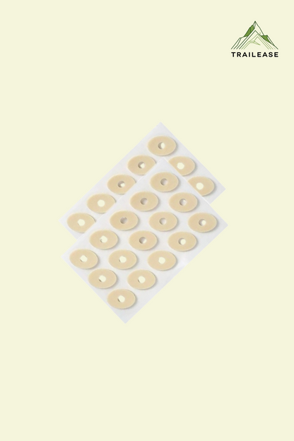 Pack of oval corn protector pads on a light beige background with 'TRAILEASE' branding.