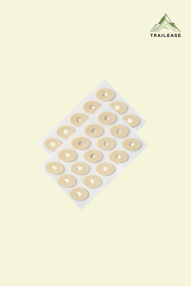 TrailEase Corn Protector Durable Pads Pack of oval corn protector pads on a light beige background with 'TRAILEASE' branding.
